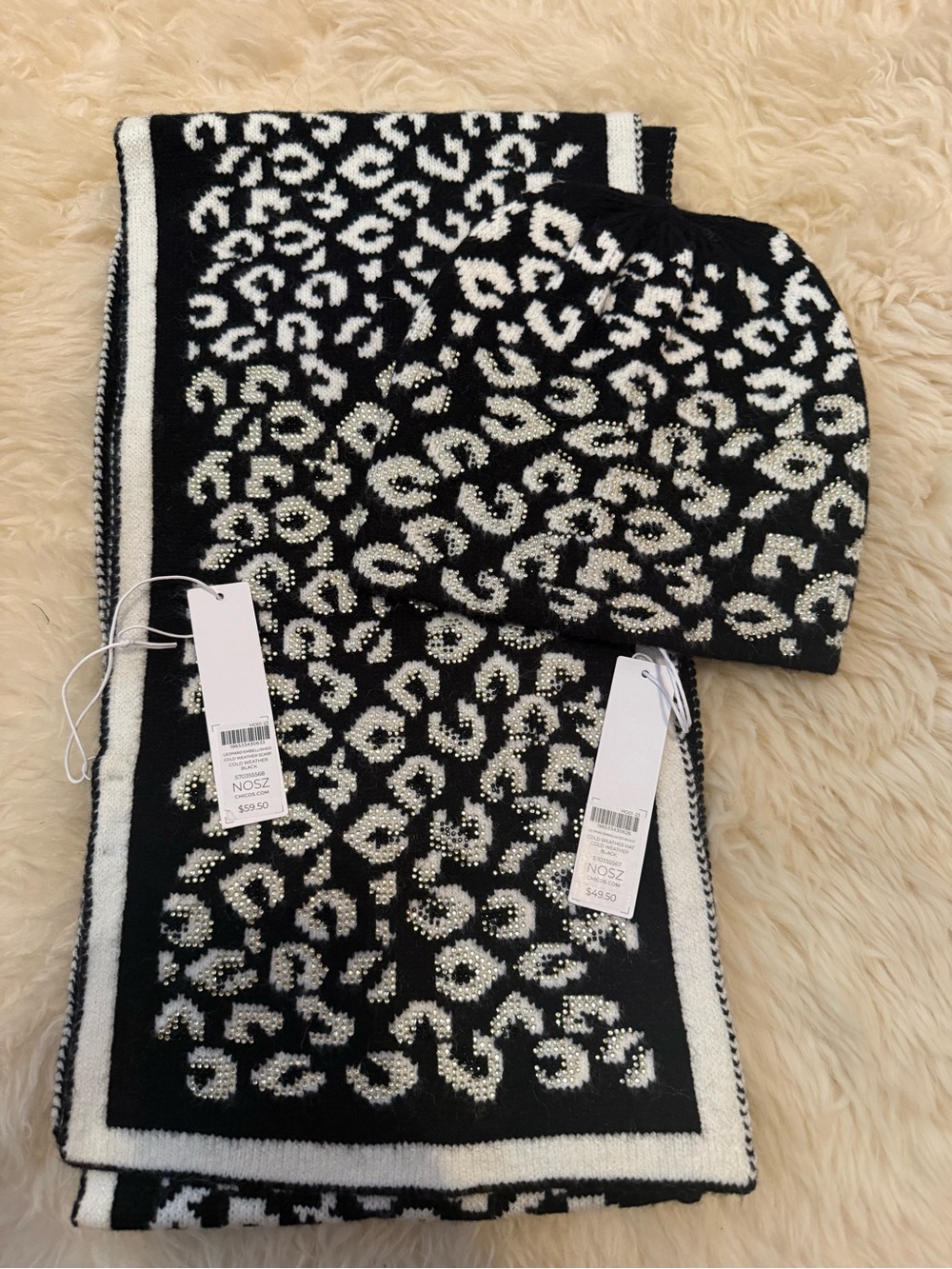 Chico's Black&White Leopard Beanie & Scarf - Picture 4 of 7